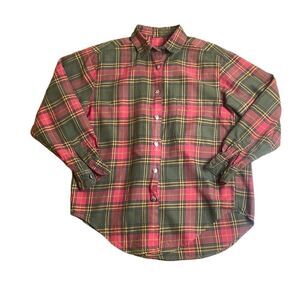 90s Vintage red and brown tartan plaid flannel button down women medium